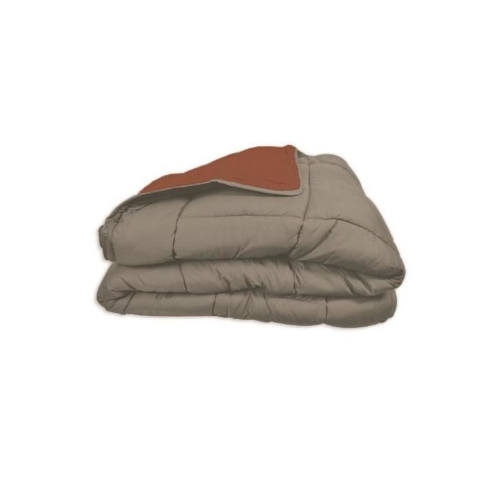 POYET MOTTE Couette Microfibre 400g/m² CALGARY - 140 x 200 cm - Gris galet et Marron gimgembre