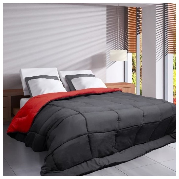 HUDSON Couette légere Microfibre 200g/m² 140x200cm Gris & Rouge