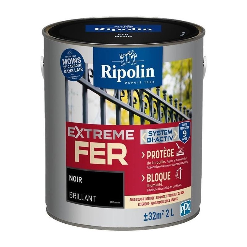 Peinture fer - RIPOLIN - 396703 - Noir - Brillant - 2 L Peinture fer - RIPOLIN - 396703 - Noir - Brillant - 2 L