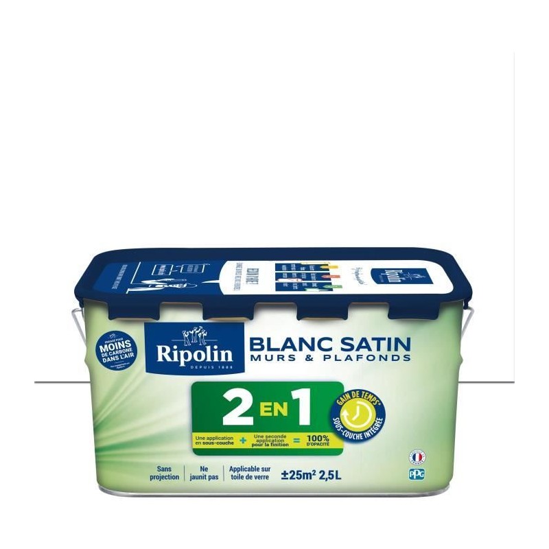 Peinture 2 en 1 murs et plafonds - Blanc satin - RIPOLIN - 2,5 L Peinture 2 en 1 murs et plafonds - Blanc satin - RIPOLIN - 2,5 L