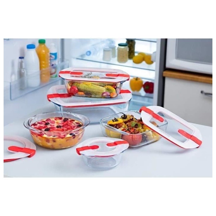 Boîte rectangulaire avec couvercle - PYREX - 1451025 - 28 x 20 cm - 2,5 L - Cook & Heat - Base en verre borosilicate Boîte rectangulaire avec couvercle - PYREX - 1451025 - 28 x 20 cm - 2,5 L - Cook & Heat - Base en verre borosilicate