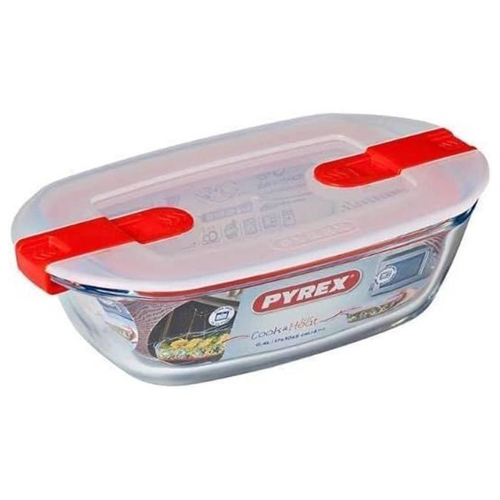 Boîte rectangulaire avec couvercle - PYREX - 1451023 - 17 x 10 cm - 400 ml - Cook & Heat - Base en verre borosilicate Boîte rectangulaire avec couvercle - PYREX - 1451023 - 17 x 10 cm - 400 ml - Cook & Heat - Base en verre borosilicate