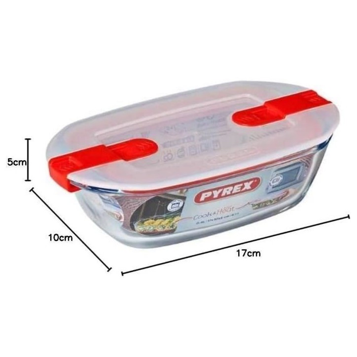 Boîte rectangulaire avec couvercle - PYREX - 1451023 - 17 x 10 cm - 400 ml - Cook & Heat - Base en verre borosilicate Boîte rectangulaire avec couvercle - PYREX - 1451023 - 17 x 10 cm - 400 ml - Cook & Heat - Base en verre borosilicate
