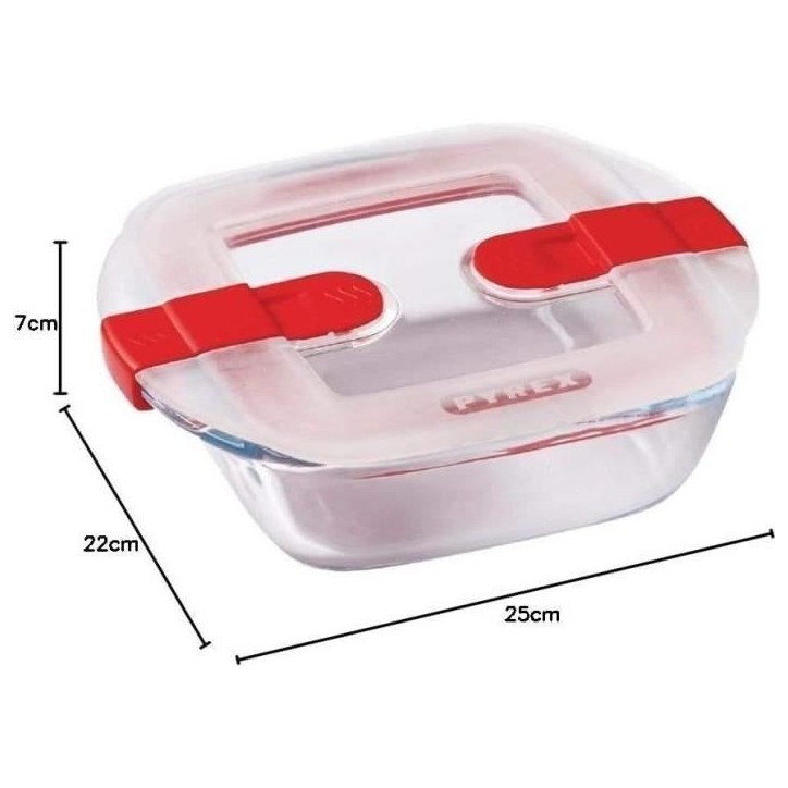 Boîte rectangulaire avec couvercle - PYREX - 1451022 - 25 x 22 cm - 2,2 L - Cook & Heat - Base en verre borosilicate Boîte rectangulaire avec couvercle - PYREX - 1451022 - 25 x 22 cm - 2,2 L - Cook & Heat - Base en verre borosilicate