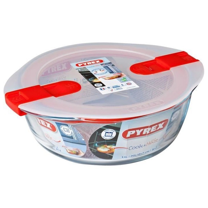 Boîte ronde avec couvercle - PYREX - 1451018 - 20 x 18 cm - 1,1 L - Cook & Heat - Base en verre borosilicate Boîte ronde avec couvercle - PYREX - 1451018 - 20 x 18 cm - 1,1 L - Cook & Heat - Base en verre borosilicate