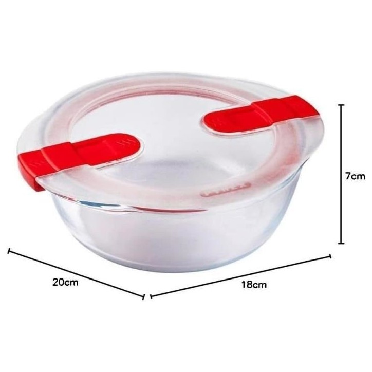 Boîte ronde avec couvercle - PYREX - 1451018 - 20 x 18 cm - 1,1 L - Cook & Heat - Base en verre borosilicate Boîte ronde avec couvercle - PYREX - 1451018 - 20 x 18 cm - 1,1 L - Cook & Heat - Base en verre borosilicate