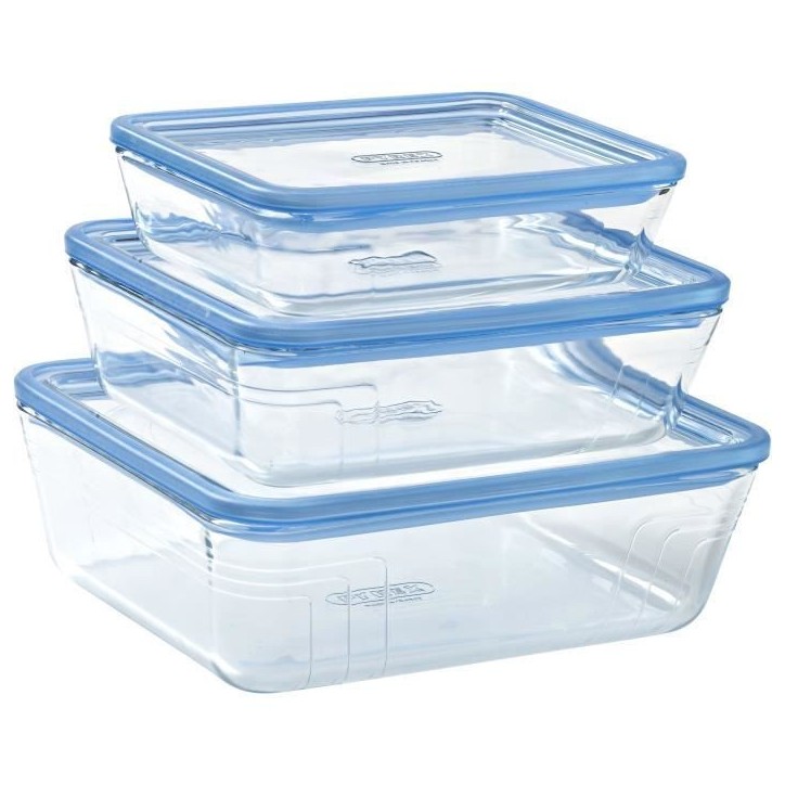 Lot de 3 Boîtes de conservation avec couvercle - PYREX - Zero Plastic - Verre - Rectangulaire - 0.8/1,5/2,6 L