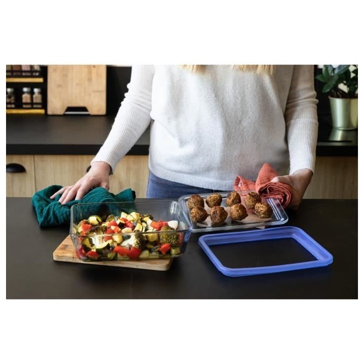 Lot de 3 Boîtes de conservation avec couvercle - PYREX - Zero Plastic - Verre - Rectangulaire - 0.8/1,5/2,6 L