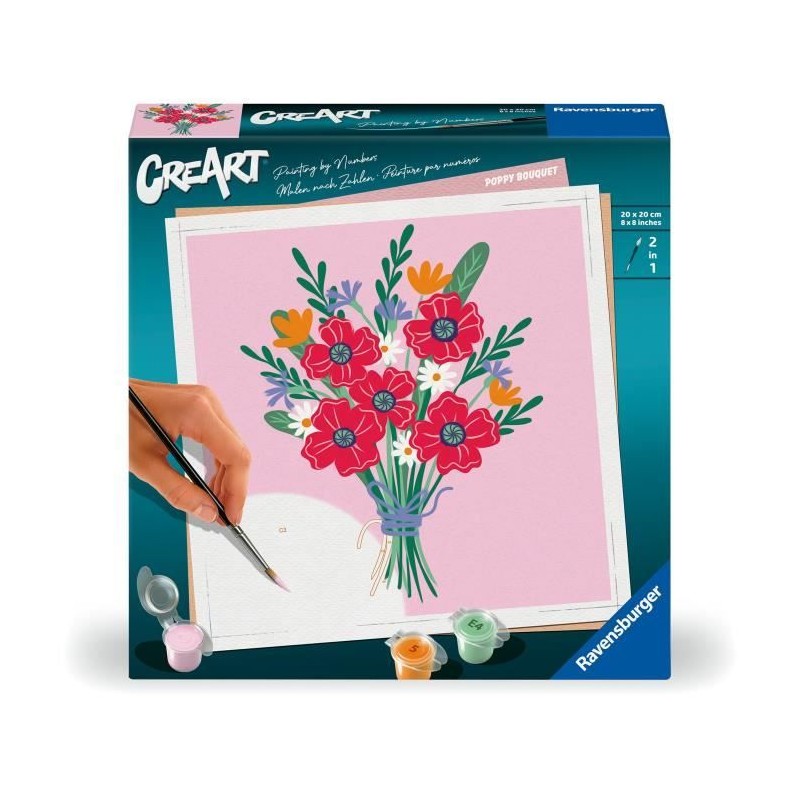CreArt 20x20 cm Poppy bouquet, Loisir créatif, Adulte, Peinture par n