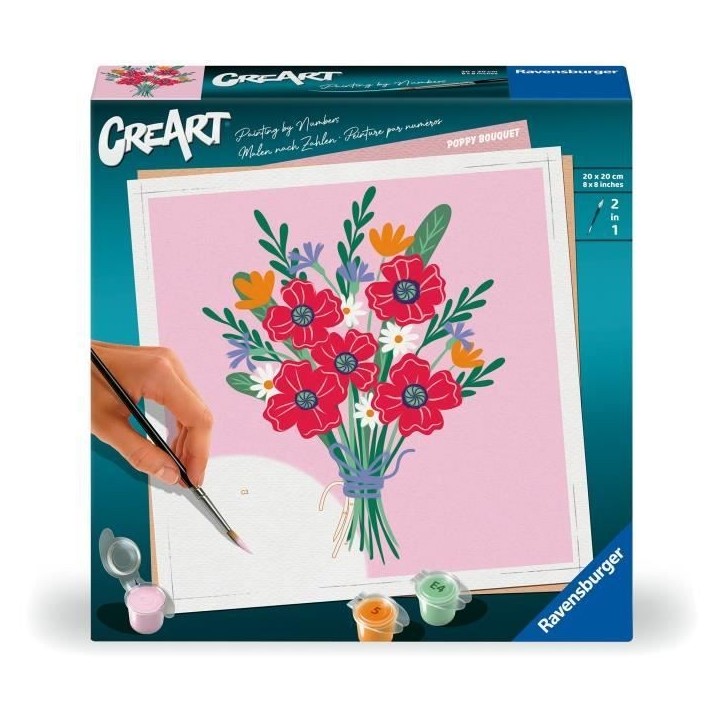 CreArt 20x20 cm Poppy bouquet, Loisir créatif, Adulte, Peinture par numéros, 25519, Ravensburger CreArt 20x20 cm Poppy bouquet, Loisir créatif, Adulte, Peinture par numéros, 25519, Ravensburger