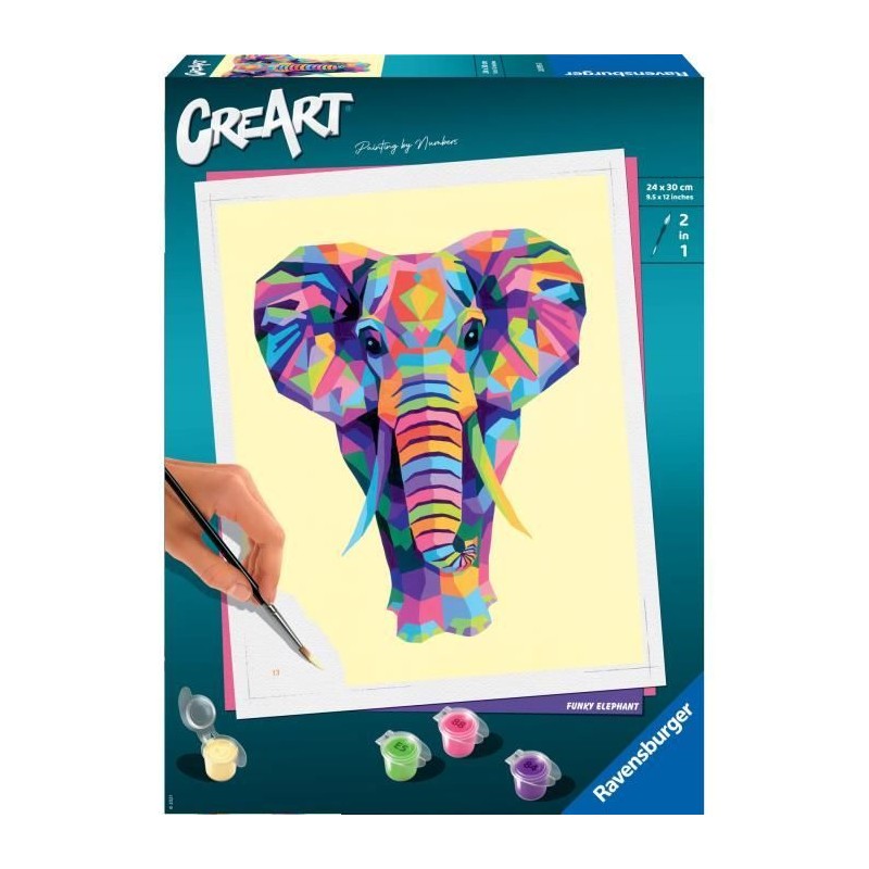 CreArt Elephant 24x30 cm - Peinture par numéros – Des 12 ans – Ra