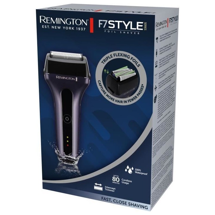 Rasoir a lames sans fil - REMINGTON - F7000 - Lames Tri-flex - Tete de découpe - 100% étanche - Autonomie 80 min Rasoir a lames sans fil - REMINGTON - F7000 - Lames Tri-flex - Tete de découpe - 100% étanche - Autonomie 80 min