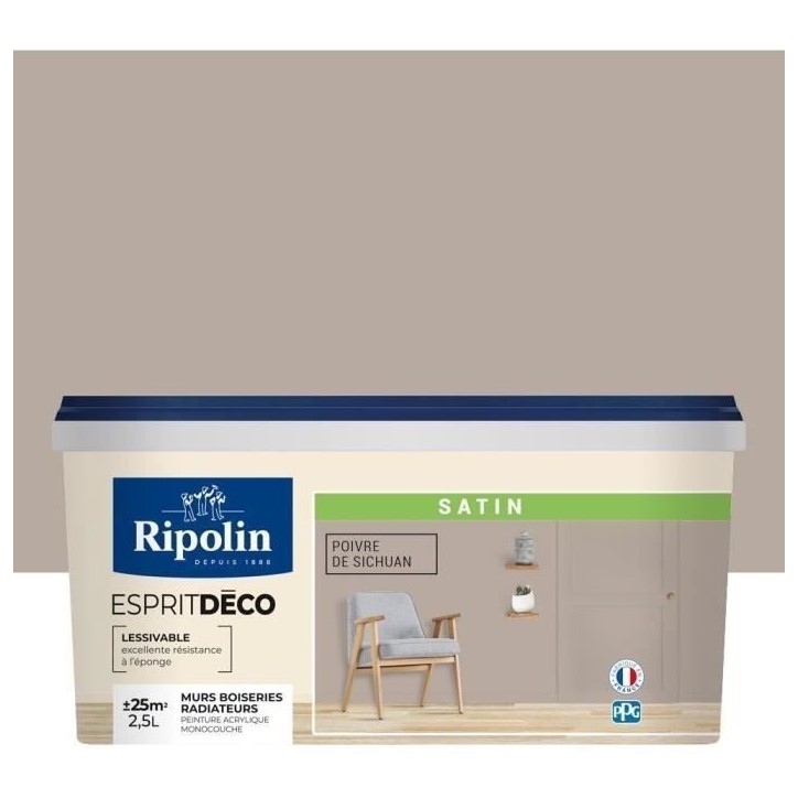 RIPOLIN Peinture murale pour toutes pieces - Poivre du sichuan satin - 2,5 L RIPOLIN Peinture murale pour toutes pieces - Poivre du sichuan satin - 2,5 L