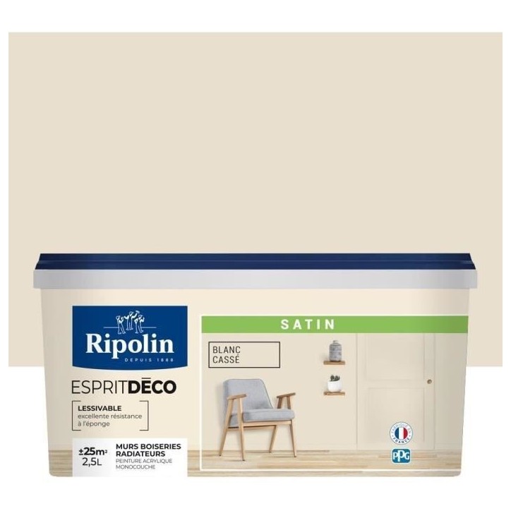RIPOLIN Peinture murale pour toutes pieces - Blanc cassé satin - 2,5 L