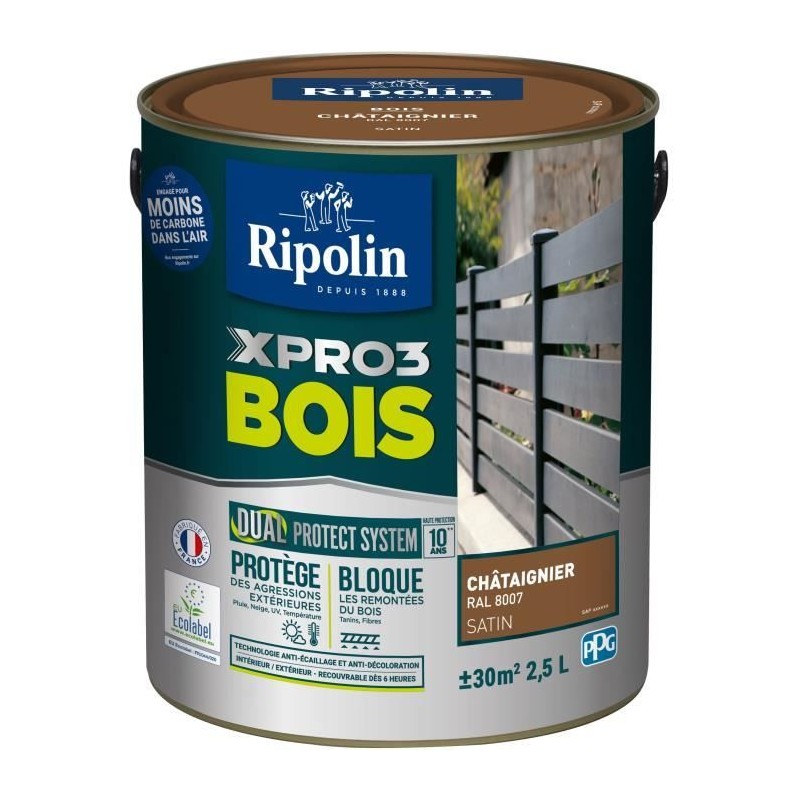 Peinture bois - RIPOLIN - 8007 - Châtaignier - Satiné - 2,5L Peinture bois - RIPOLIN - 8007 - Châtaignier - Satiné - 2,5L