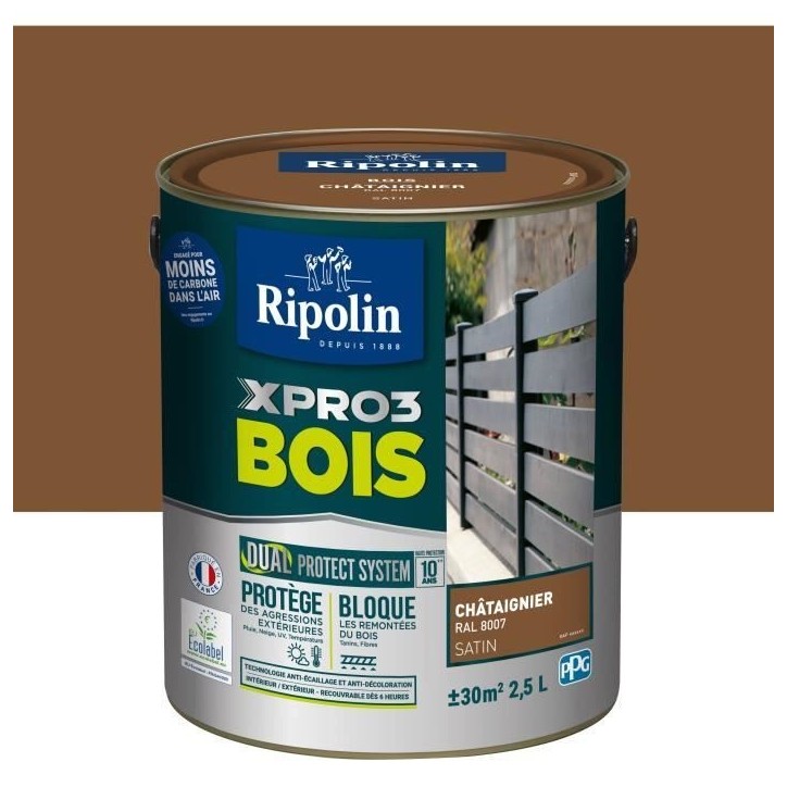 Peinture bois - RIPOLIN - 8007 - Châtaignier - Satiné - 2,5L