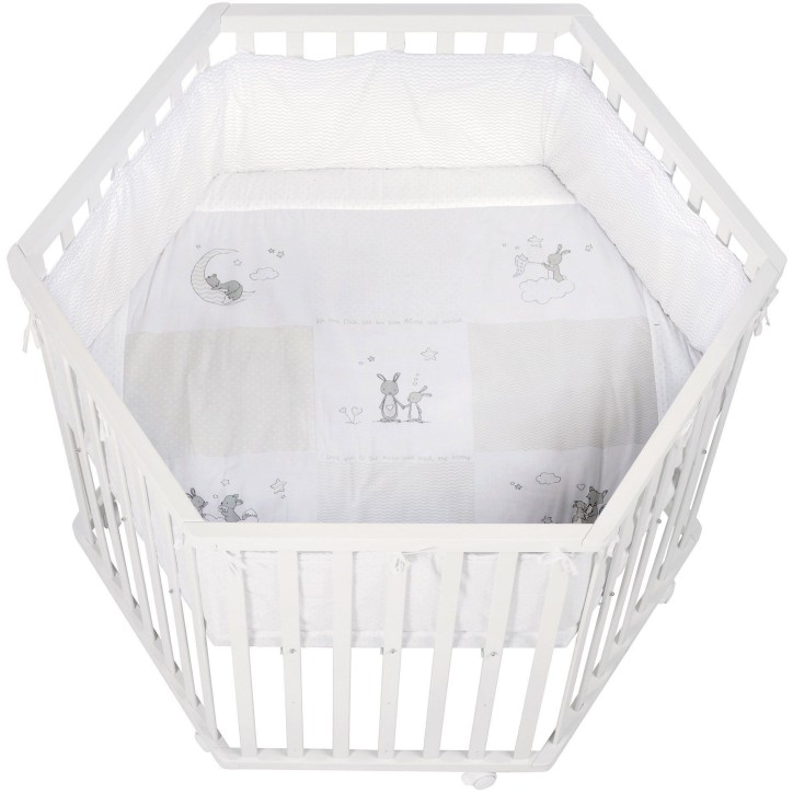 Parc hexagonal - ROBA - FOX & BUNNY - De la naissance jusqu'a 15 kg - Réglable - Roulettes - Blanc laqué Parc hexagonal - ROBA - FOX & BUNNY - De la naissance jusqu'a 15 kg - Réglable - Roulettes - Blanc laqué