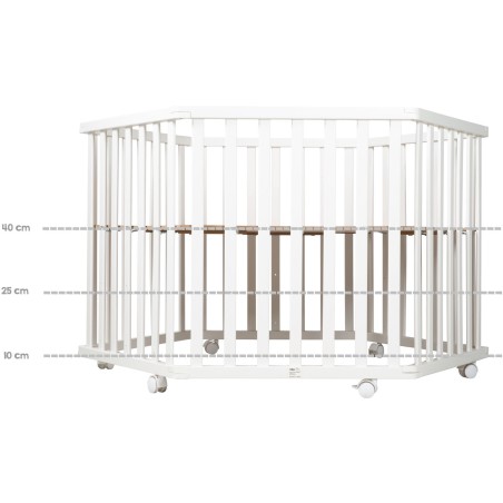 Parc hexagonal - ROBA - FOX & BUNNY - De la naissance jusqu'a 15 kg - Réglable - Roulettes - Blanc laqué