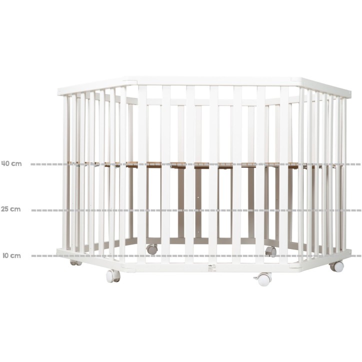 Parc hexagonal - ROBA - FOX & BUNNY - De la naissance jusqu'a 15 kg - Réglable - Roulettes - Blanc laqué Parc hexagonal - ROBA - FOX & BUNNY - De la naissance jusqu'a 15 kg - Réglable - Roulettes - Blanc laqué