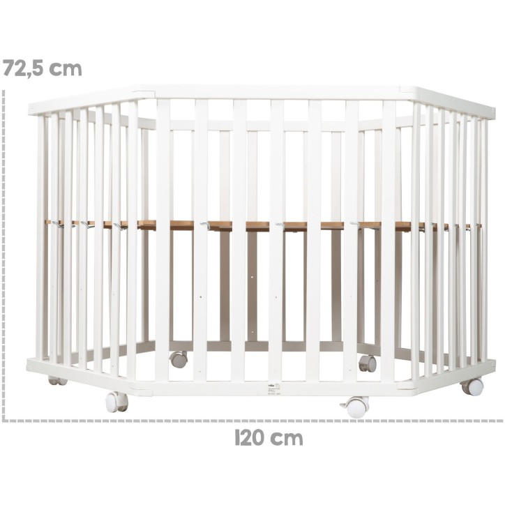 Parc hexagonal - ROBA - FOX & BUNNY - De la naissance jusqu'a 15 kg - Réglable - Roulettes - Blanc laqué Parc hexagonal - ROBA - FOX & BUNNY - De la naissance jusqu'a 15 kg - Réglable - Roulettes - Blanc laqué