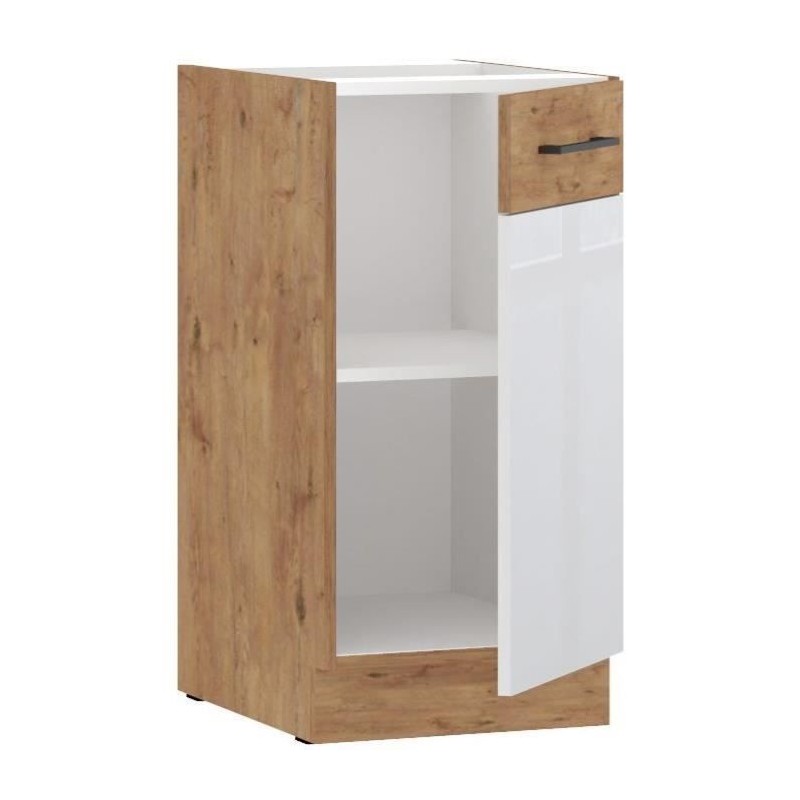 ROCK - Meuble bas - Mélaminé chene Lancelot et Blanc brillant - 40 c