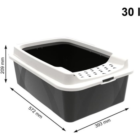 Bac a litiere avec rebords - ROTHO MYPET - BONNIE - 57.2 x 39.3 x 20.9 cm - Noir