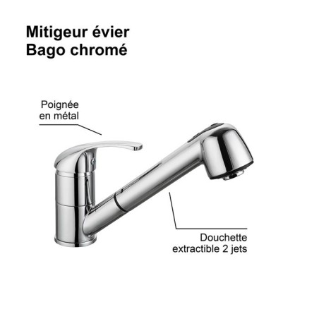 Edouard Rousseau - Mitigeur Evier BAGO - Douchette Extractible 2 Jets - Chromé