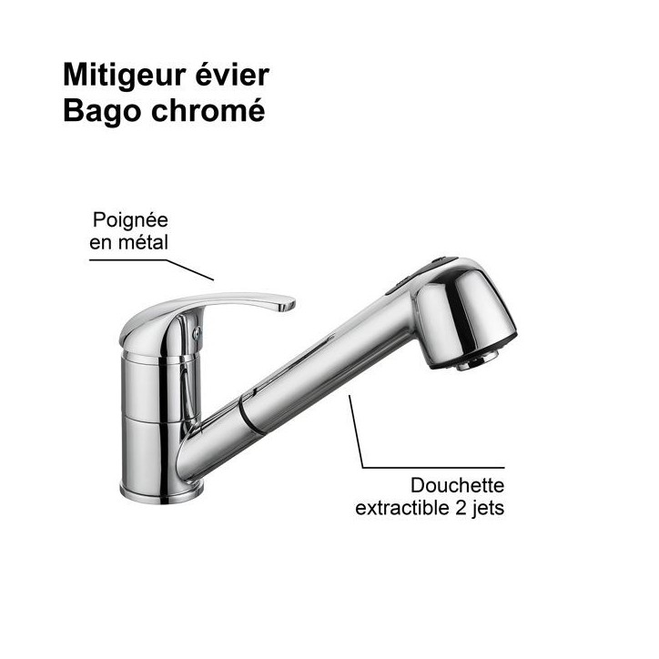 Edouard Rousseau - Mitigeur Evier BAGO - Douchette Extractible 2 Jets - Chromé Edouard Rousseau - Mitigeur Evier BAGO - Douchette Extractible 2 Jets - Chromé