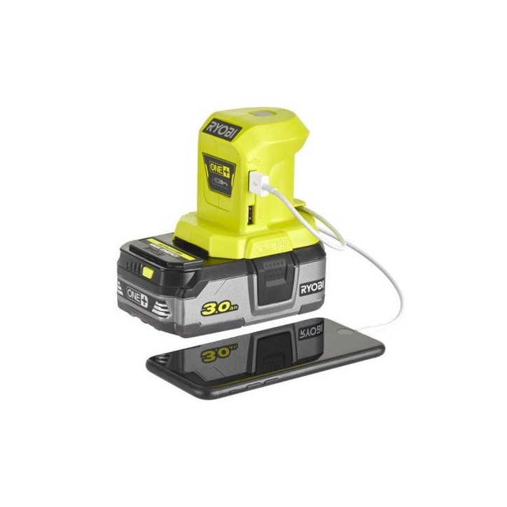 RYOBI - Chargeur USB 18V ONE+ - 2 ports USB pour charger a partir d'une batterie ONE+TM - R18USB-0