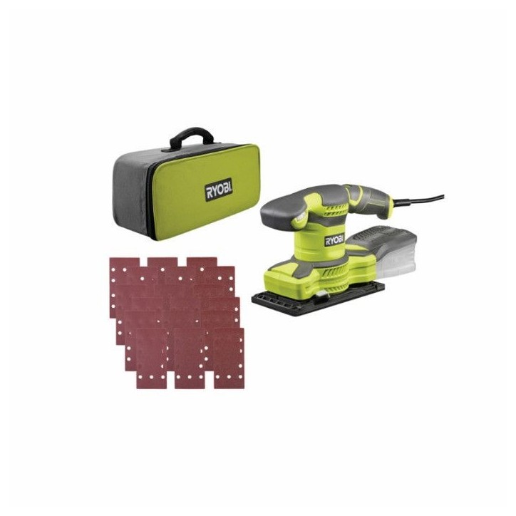 RYOBI - Ponceuse vibrante 1/3 de feuille 280 W - 7 000-13 000 osc/min - Livrée en sac de transport avec 30 abrasifs - RSS280-SA RYOBI - Ponceuse vibrante 1/3 de feuille 280 W - 7 000-13 000 osc/min - Livrée en sac de transport avec 30 abrasifs - RSS280-SA