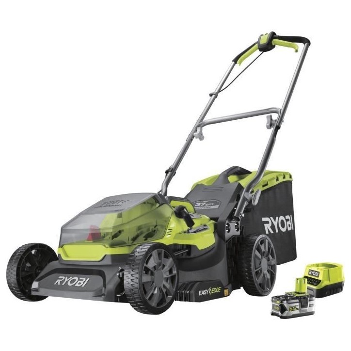 RYOBI - Tondeuse poussée 18V ONE+ - Brushless - Ø coupe 37 cm - ramassage et mulching + batterie 5,0 Ah & chargeur - RY18LMX37 RYOBI - Tondeuse poussée 18V ONE+ - Brushless - Ø coupe 37 cm - ramassage et mulching + batterie 5,0 Ah & chargeur - RY18LMX37