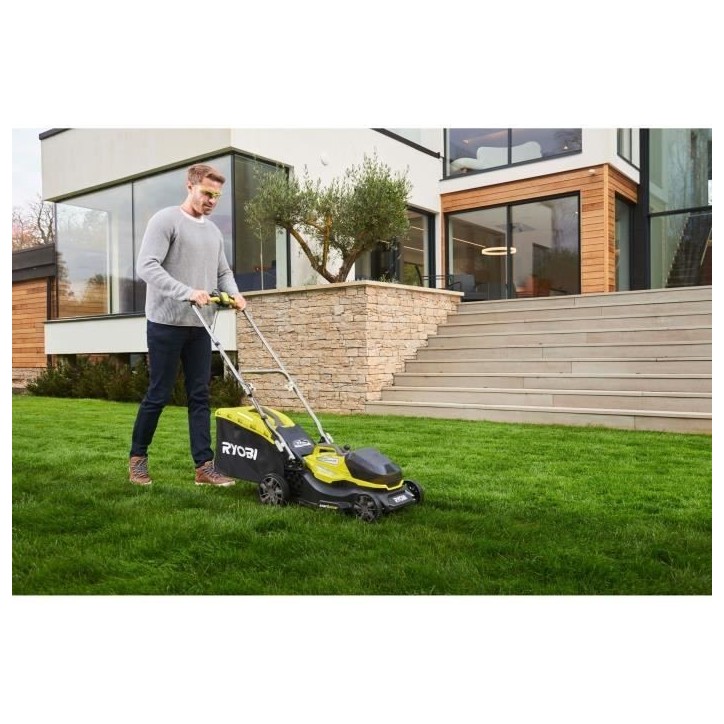 RYOBI - Tondeuse poussée 18V ONE+ - Brushless - Ø coupe 37 cm - ramassage et mulching + batterie 5,0 Ah & chargeur - RY18LMX37 RYOBI - Tondeuse poussée 18V ONE+ - Brushless - Ø coupe 37 cm - ramassage et mulching + batterie 5,0 Ah & chargeur - RY18LMX37