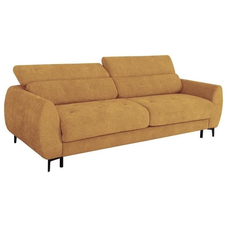 Canapé convertible express - 2 / 3 places - SAFIA - Tissu gauffré - Ocre - Matelas 15 cm - 206 x 105 x 76/94 cm - DUNLOPILLO