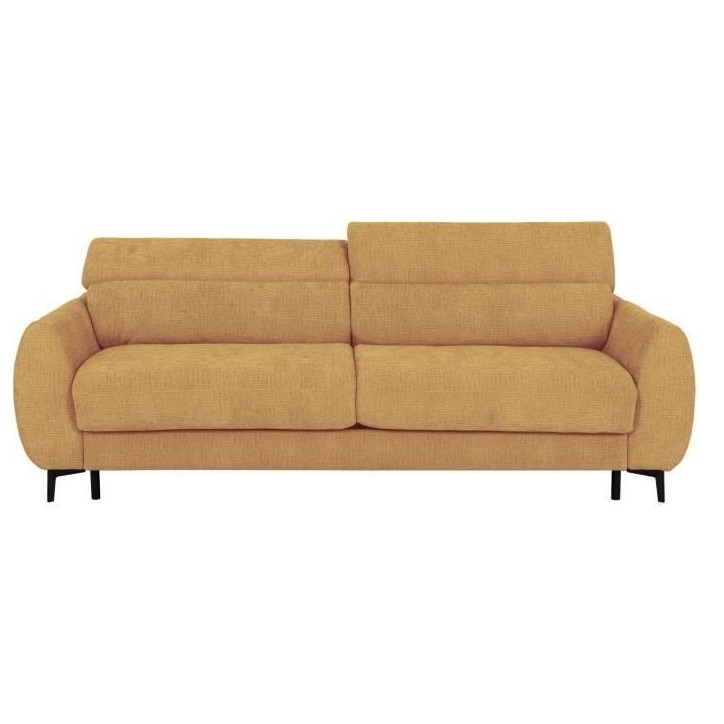 Canapé convertible express - 2 / 3 places - SAFIA - Tissu gauffré - Ocre - Matelas 15 cm - 206 x 105 x 76/94 cm - DUNLOPILLO