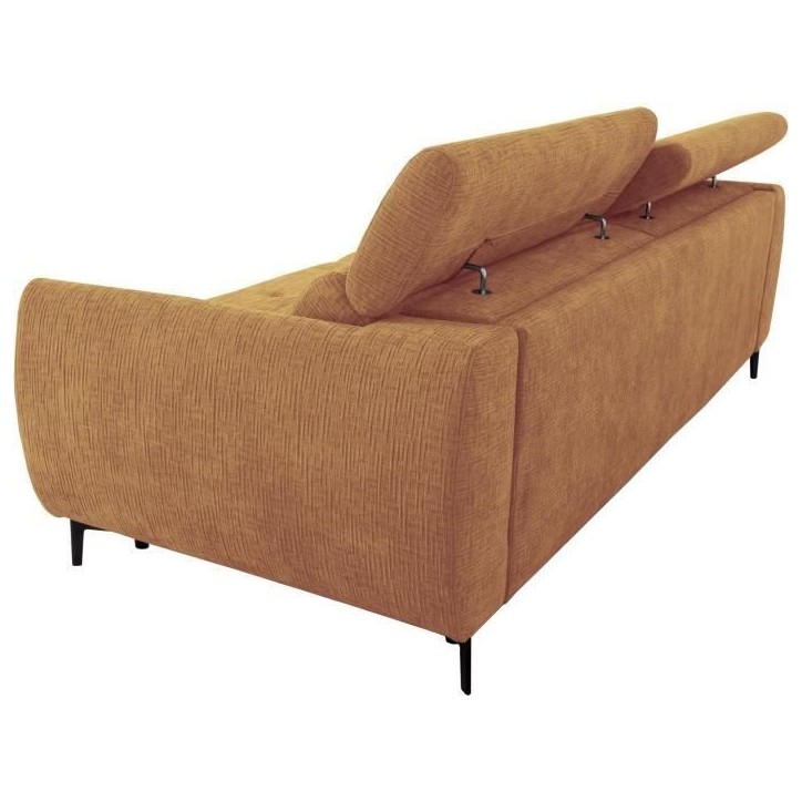 Canapé convertible express - 2 / 3 places - SAFIA - Tissu gauffré - Ocre - Matelas 15 cm - 206 x 105 x 76/94 cm - DUNLOPILLO