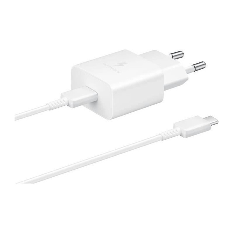 Chargeur Secteur USB C 15W + câble USB C - 15W - SAMSUNG - Blanc
