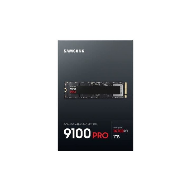 Samsung - 9100 PRO - SSD Interne - NVMe M.2 PCIe 5.0 x4 - 1 To - Vitesse de lecture jusqu'a 14 800 Mo/s - MZ-VAP1T0BW Samsung - 9100 PRO - SSD Interne - NVMe M.2 PCIe 5.0 x4 - 1 To - Vitesse de lecture jusqu'a 14 800 Mo/s - MZ-VAP1T0BW