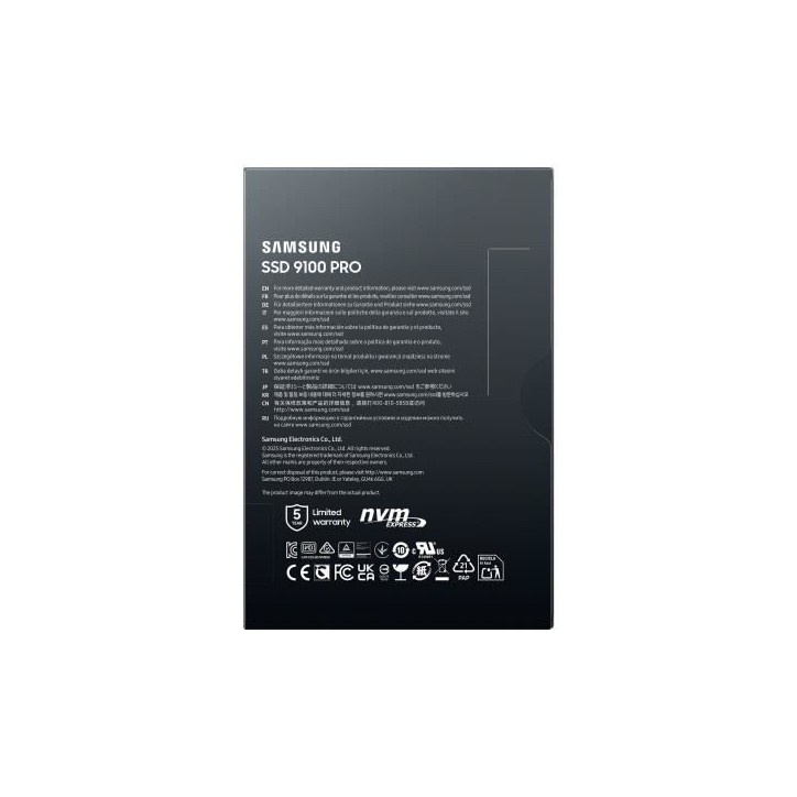 Samsung - 9100 PRO - SSD Interne - NVMe M.2 PCIe 5.0 x4 - 2 To - Vitesse de lecture jusqu'a 14 800 Mo/s - MZ-VAP2T0BW Samsung - 9100 PRO - SSD Interne - NVMe M.2 PCIe 5.0 x4 - 2 To - Vitesse de lecture jusqu'a 14 800 Mo/s - MZ-VAP2T0BW