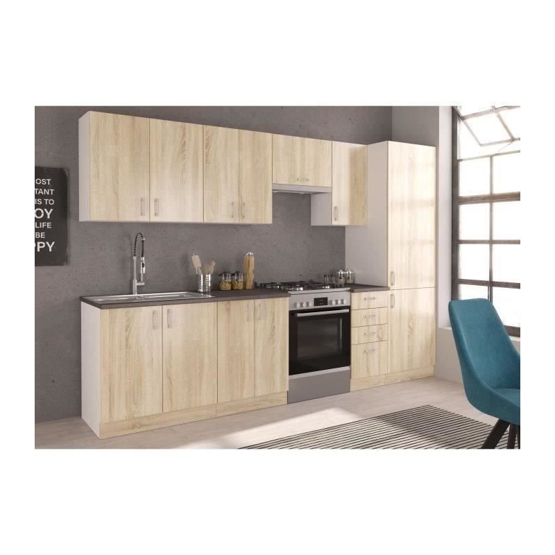 SARA Cuisine complete modulable - 8 éléments - Décor chene sonoma -