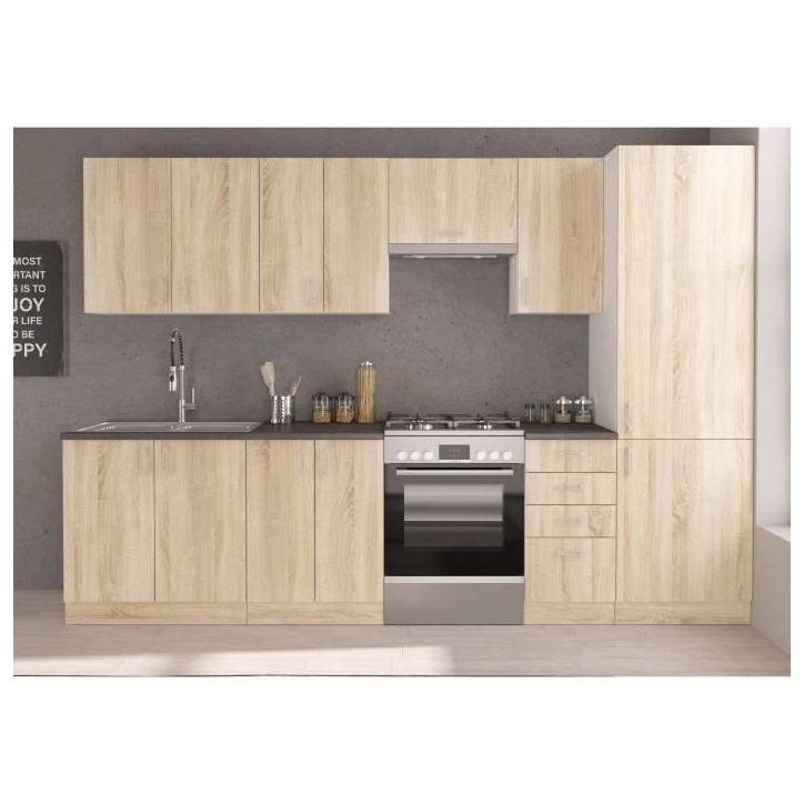 SARA Cuisine complete modulable - 8 éléments - Décor chene sonoma - L 300 cm - Plan de travail non inclus SARA Cuisine complete modulable - 8 éléments - Décor chene sonoma - L 300 cm - Plan de travail non inclus