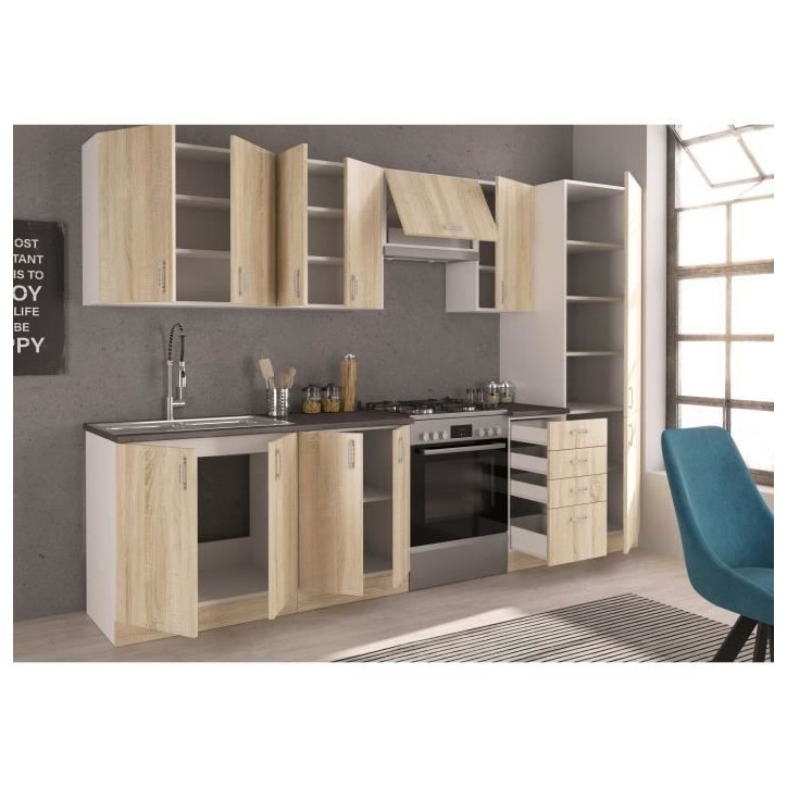SARA Cuisine complete modulable - 8 éléments - Décor chene sonoma - L 300 cm - Plan de travail non inclus SARA Cuisine complete modulable - 8 éléments - Décor chene sonoma - L 300 cm - Plan de travail non inclus