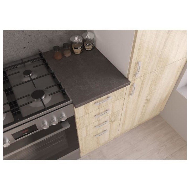 SARA Cuisine complete modulable - 8 éléments - Décor chene sonoma - L 300 cm - Plan de travail non inclus SARA Cuisine complete modulable - 8 éléments - Décor chene sonoma - L 300 cm - Plan de travail non inclus
