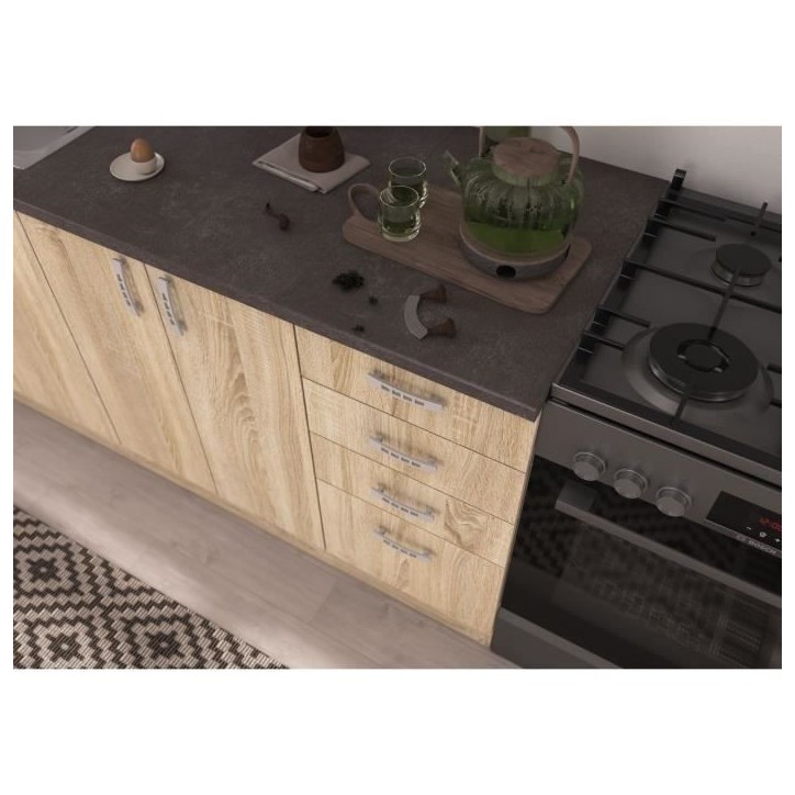SARA Cuisine complete modulable - 8 éléments - Décor chene sonoma - L 300 cm - Plan de travail non inclus SARA Cuisine complete modulable - 8 éléments - Décor chene sonoma - L 300 cm - Plan de travail non inclus
