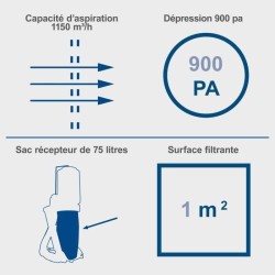 Aspirateur d'atelier de 75L - SCHEPPACH - DC500 - 550W - 1150 m³/h -