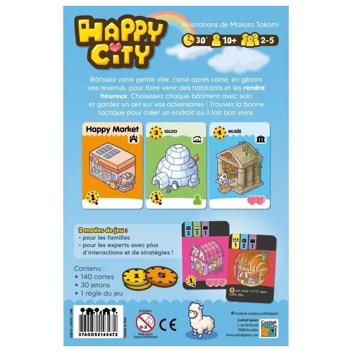 Cocktail Games - Happy City - As d'Or 2022 - Jeu de société - a partir de 10 ans - 2 a 5 joueurs - 30 minutes