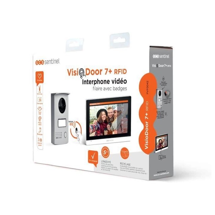 Interphone vidéo filaire avec badges SCS SENTINEL VisioDoor 7+ RFID - écran tactile 7 - vision nocturne - Garantie 5 ans