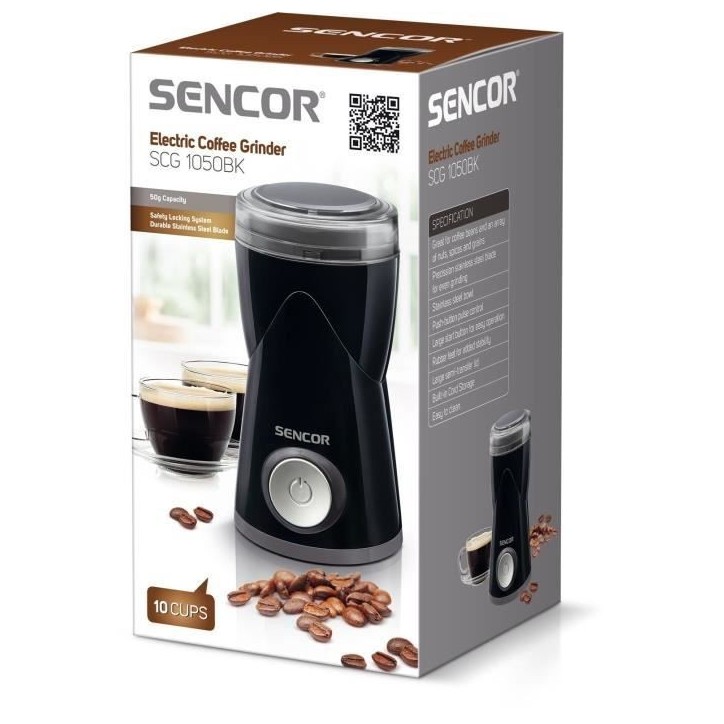Moulin a café électrique - SENCOR - SCG 1050BK - 150 W - Capacité de 50 g - Finesse du café moulu réglable - Noir