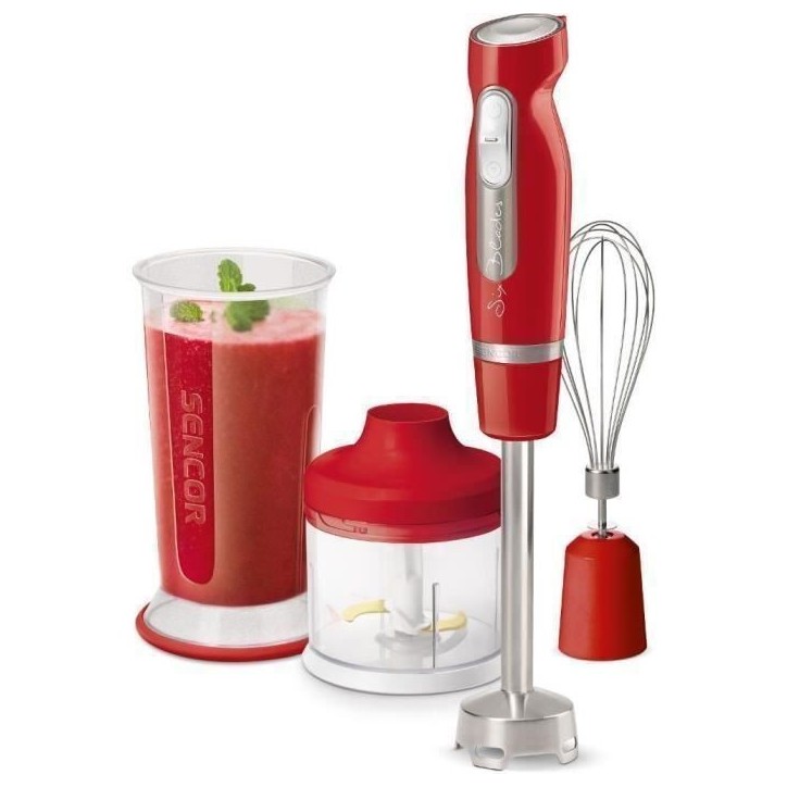 Mixeur plongeant - SENCOR - SHB 4464RD - 800W - Rouge - Avec accessoires Mixeur plongeant - SENCOR - SHB 4464RD - 800W - Rouge - Avec accessoires