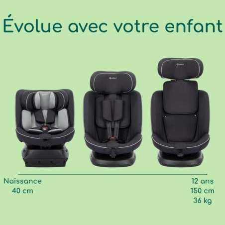 SAFETY 1ST Siege auto Cosmo I-Safe I-Size, De 0 a 12 ans, 40 - 150 cm, Installation facile de la ceinture, Rotation a 360°, Bla