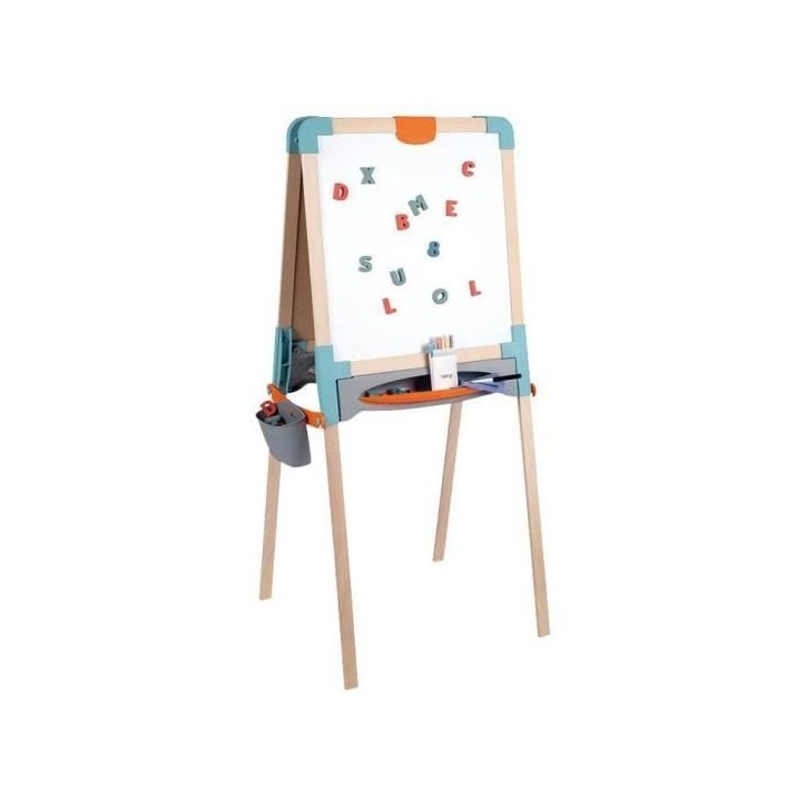 Smoby - Tableau en bois double face - Ardoise craie et Blanche magnétique - Pliable et hauteur ajustable - 80 accessoires - Dé